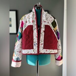Handmade patchwork quilt cardigan, cropped shawl collar jacket, ladies' XS-M